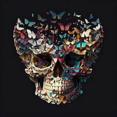Skull made with butterflies, Generative AI