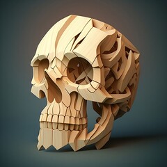 Wooden 3d skull, Generative AI