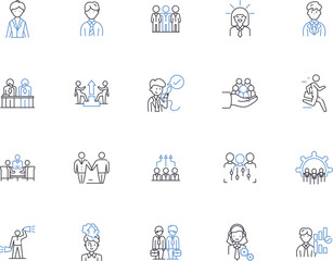 Task management outline icons collection. Organizing, Planning, Scheduling, Allocating, Documenting, Prioritizing, Coordinating vector and illustration concept set. Tracking, Monitoring, Chiefing