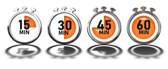Timer icon set. Orange stopwatch transparent background
