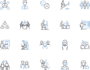 Casual people outline icons collection. Casual, People, Relaxed, Unconcerned, Unpretentious, Easygoing, Laid-back vector and illustration concept set. Comfort, Low-key, Cheerful linear signs