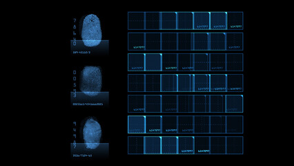 Digital fingerprint scanning, logging and searching a database - obrazy, fototapety, plakaty