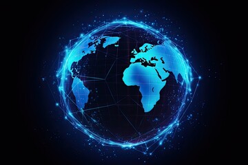 Global Connection 2D Illustrated Blue Background Artwork. Generative AI