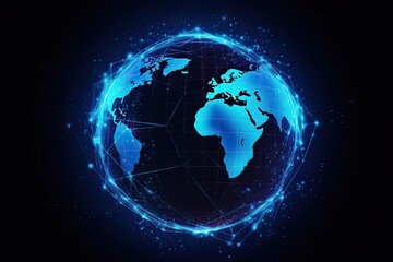 Fototapeta premium Global Connection 2D Illustrated Blue Background Artwork. Generative AI