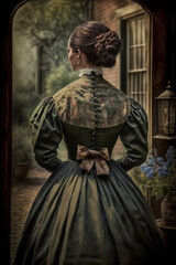 Illustration of woman with victorian dress. Generative Ai - obrazy, fototapety, plakaty