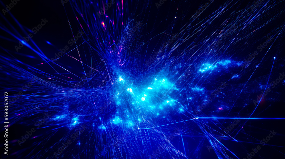 Poster blue and purple abstract background with lots of lines and dots on it. generative ai.