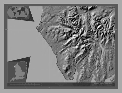 Copeland, England - Great Britain. Bilevel. Labelled points of cities