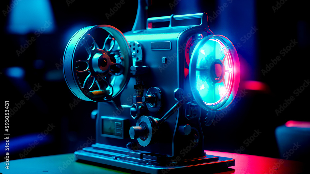 Aufkleber close up of old movie projector with red light on it. generative ai.