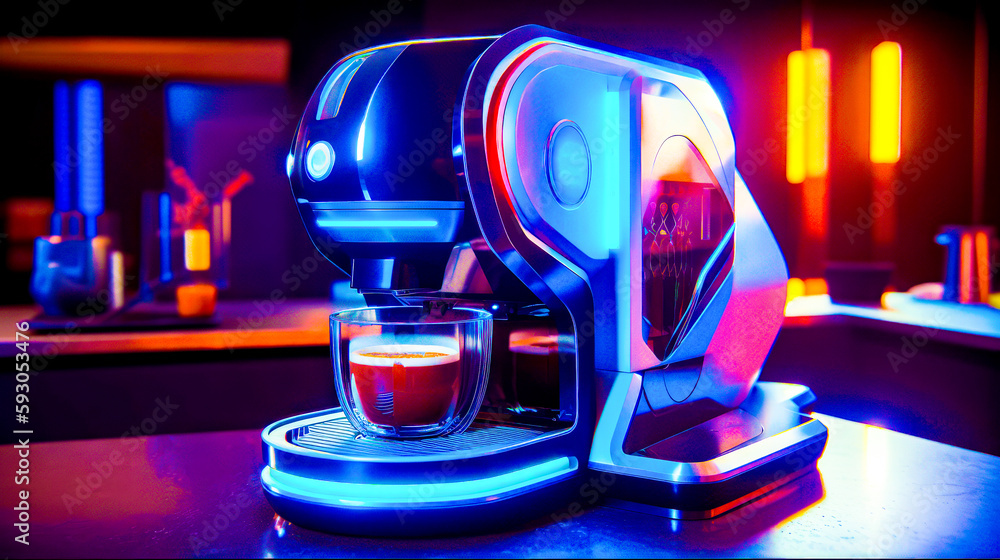 Aufkleber close up of coffee machine with cup of coffee in front of it. generative ai.