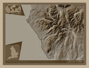 Copeland, England - Great Britain. Sepia. Labelled points of cities