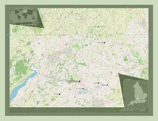 Fototapeta na wymiar Cotswold, England - Great Britain. OSM. Labelled points of cities