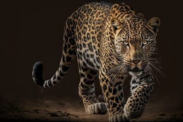 Fototapeta na wymiar Front view of jaguar walking. Generative Ai