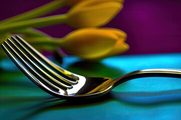 Spring flowers and silverware are used as Easter table decorations. History of the holidays. Generative AI