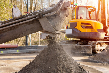 Concrete delivered on the construction site and offloaded from a volumetric concrete mixer