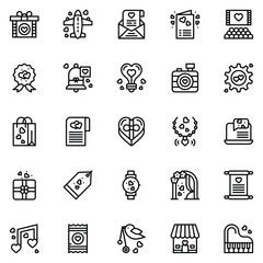 Valentine's Day Icons: teddy bear. letter. ring with a diamond. heart. rose. cupcake. strawberry in chocolate and gift. Vector illustration.