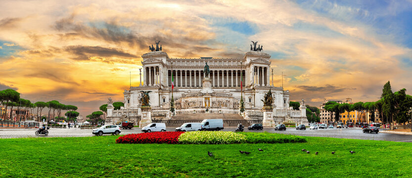 Vittoriano or Altar of the Fatherland, panorama from Venice Square, Rome, Italy