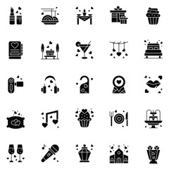 Valentine's Day Icons: teddy bear. letter. ring with a diamond. sweetmeats. heart. rose. cupcake. strawberry in chocolate and gift. Vector illustration.