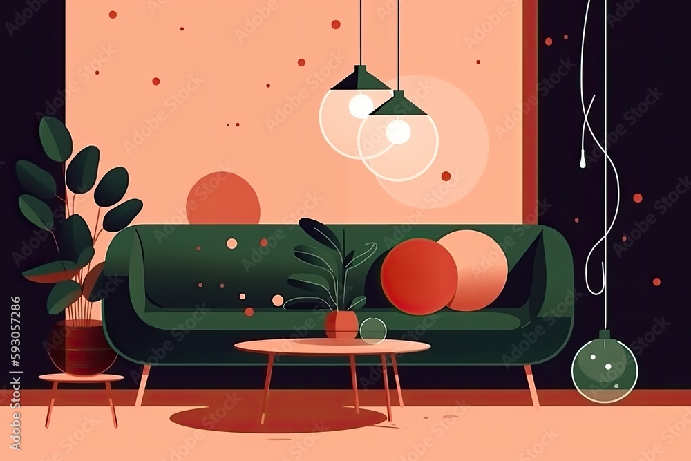 Canvas Prints modern living room with a green sofa and coffee table. Generative AI