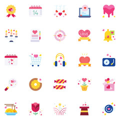 Valentine's Day Icons: teddy bear. letter. ring with a diamond. sweetmeats. heart. rose. cupcake. strawberry in chocolate and gift. Vector illustration.