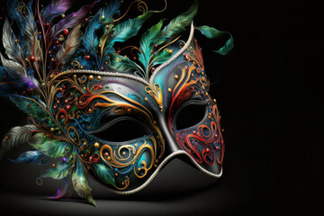 Venice carnival mask on black background. Generative Ai