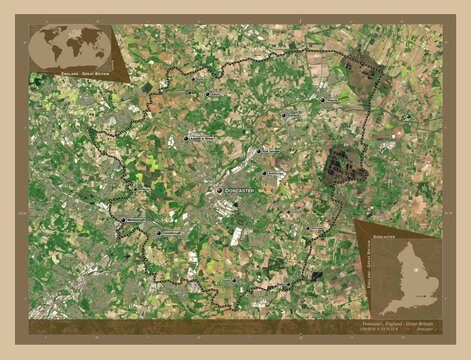 Doncaster, England - Great Britain. Low-res satellite. Labelled points of cities