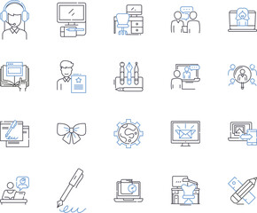 Freelance business outline icons collection. Freelancing, Business, Entrepreneur, Self-Employed, Remote, Consultant, Contractor vector and illustration concept set. Freelancer, Working, Independent