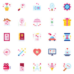 Valentine's Day Icons: teddy bear. letter. ring with a diamond. heart. rose. cupcake. strawberry in chocolate and gift. Vector illustration.