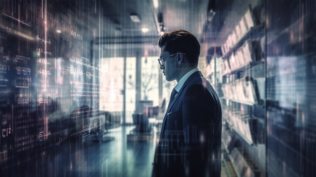 double exposure businessman and retail sales data Generated AI