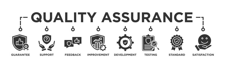 Quality assurance web icon vector illustration concept with icon of guarantee, support, feedback, improvement, development, testing, standard, satisfaction