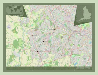 Dudley, England - Great Britain. OSM. Labelled points of cities
