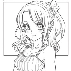 Anime style girl. Coloring pages for adults. Cartoon portrait created with Generative AI technology.