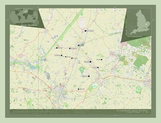 East Cambridgeshire, England - Great Britain. OSM. Labelled points of cities