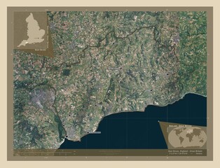 East Devon, England - Great Britain. High-res satellite. Labelled points of cities