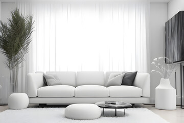 Modern living room with white sofa. Generative AI