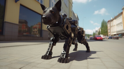 robotic mobile dog K-9 in street Generated AI