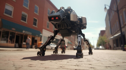 robotic mobile dog K-9 in street Generated AI