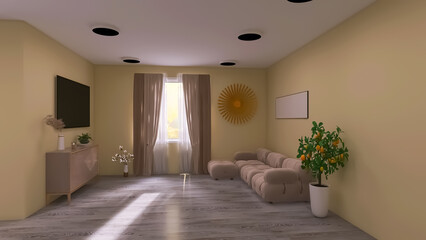 Living room interior 3d render, 3d illustration