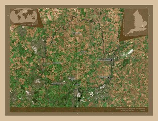 East Hertfordshire, England - Great Britain. Low-res satellite. Labelled points of cities