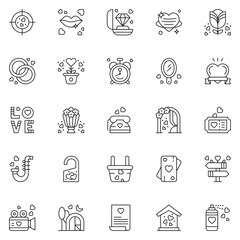 Set of love Icons. Line art Vector illustration.