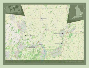 East Hertfordshire, England - Great Britain. OSM. Labelled points of cities