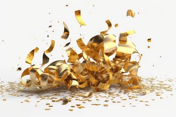 confetti fluttering in gold on a clear backdrop. Generative AI