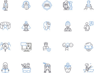 Avatars outline icons collection. Avatars, Digital, Virtual, Figures, Online, Identities, Bots vector and illustration concept set. Characters, Representations, Digitalized linear signs