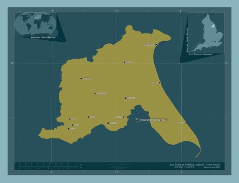East Riding of Yorkshire, England - Great Britain. Solid. Labelled points of cities