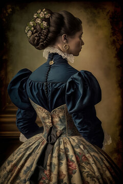 Illustration of woman with victorian dress. Generative Ai
