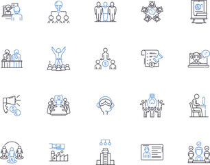 Company system outline icons collection. Company, system, management, automation, software, database, integration vector and illustration concept set. workflow, platform, analytics linear signs