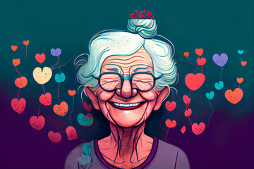 Illustration of happy senior woman