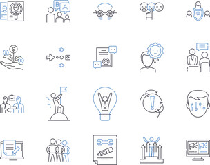 Corporation growth outline icons collection. Corporate, Growth, Expansion, Development, Prosperity, Profit, Merger vector and illustration concept set. Acquisition, Advancement, Investing linear signs