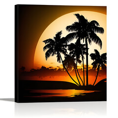 sunset on the beach with palm trees beautiful background