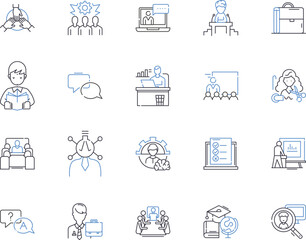 Workers outline icons collection. Employees, Laborers, Operatives, Staff, Personnel, Artisans, Workers vector and illustration concept set. Hands, Craftsmen, Toilers linear signs