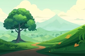 Obraz premium scenic landscape with a winding road and a large tree. Generative AI
